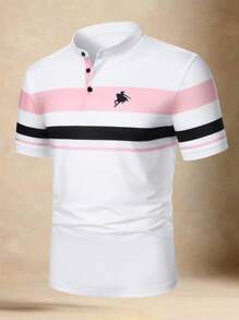 Manfinity Homme 男士流行时尚休闲印花白色 Polo 衫，百搭日常穿着 - 白色 - 查看 1