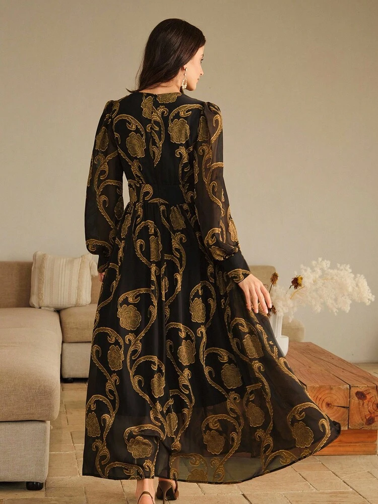 Women's Long Cutout V-Neck Fall Dresses, Elegant Luxury Formal Chic Dress For Women, Suitable For Fall/Winter, Christmas, New Year, Party