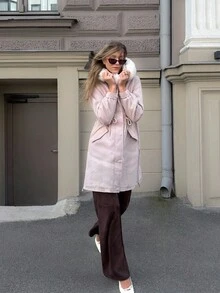 MOTF PREMIUM ÁO KHOÁC MÙA ĐÔNG CÓ MŨ CÓ VẺ LÔNG - Màu be - Xem 3