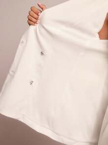 Glamine Modna damska cienka marynarka do pracy z cekinami, biała marynarka z ozdobnymi zdobieniami, biała marynarka z ćwiekami, damska biała marynarka z jesiennej tkaniny - Biały - Zobacz 7