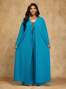 Brilight Women's Elegant Winter Clothes For Women Plain Tie Front And Casual Long Blouse With Wide Leg Pants Elegant Winter Sets Clothes For Women ,Suitable Vacation & Dating