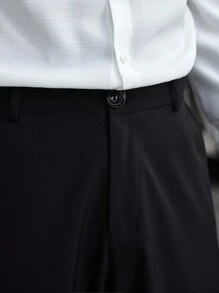 Manfinity CasualCool 1pc Mature Casual Style Suit Pants, Black 4-Way Stretch Knit Fabric, Tapered Leg Design, Casual Chic, Cool Style, Versatile For Commuting, Boyfriend/Husband Gift, Anniversary Gift