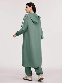 Veilorie 撞色侧边带连帽外套和裤子两件套 - 綠色 - 查看 2