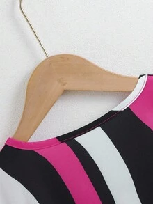 SHEIN Young Girl Colourblock Notched Neckline Belted Dress - Multicolor - View 3