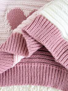 SHEIN Suéter corto de cuello redondo con contraste de corazones en rosa y blanco, estilo lindo y juguetón, versátil y grueso, adecuado para uso diario casual, escuela, salidas y talla grande, para niñas - Multicolor - Ver 5