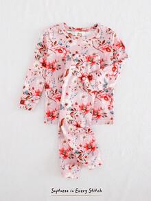 Cozy Pixies Baby Mädchen Floral Muster Eng anliegendes Pyjama Set - Langarm Top und Leggings mit Gummibund