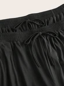 SHEIN EZwear Quần ống rộng cạp chun rút eo cỡ lớn dành cho nữ, màu đen - màu đen - Xem 7
