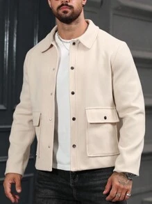 Manfinity CasualCool Herren Lässig Patchentaschen Langarm Einreiher Mantel, Herbst/Winter