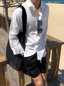 DAZY 男士贴袋亚麻衬衫，秋季服装长袖男士衬衫 - 白色 - 查看 5