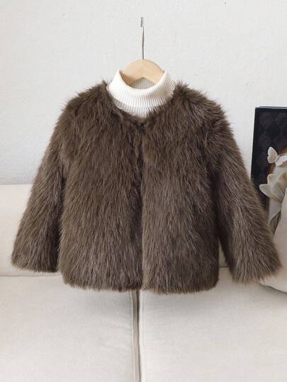 Young Girl Casual Fluffy Faux Fur Loose Coat, Sophisticated And Chic Urban Fall Winter
