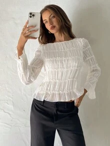 Aloruh 女士优雅雪纺撞色蕾丝衬衫上衣，秋冬新款，白色，适合毕业典礼、教师节、返校季等场合，优雅女式衬衫 - 杏色 - 查看 3