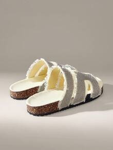 Solecia Women's Round Toe Rhinestone Slip-On Flats, Comfortable For Daily, Party, Commute, Versatile Fashion Shoes For Christmas - Beige - View 3