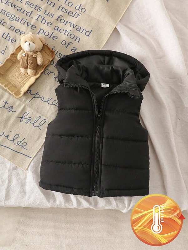 SHEIN Vintaside Kids Chaqueta/chaleco con capucha casual y versátil para bebé niña, cierre con cremallera, para invierno y uso diario