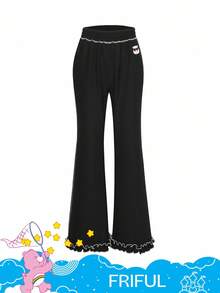 FRIFUL SHEIN X Care Bears Quần dài họa tiết gấu bo gấu cạp chun rộng rãi cho nữ - màu đen - Xem 10