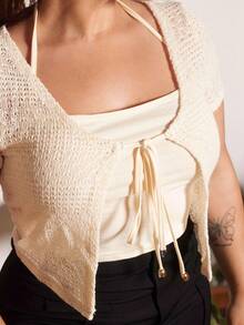 Lupita Cardoza Knotted Front 2-In-1 T-Shirt - Apricot - View 3