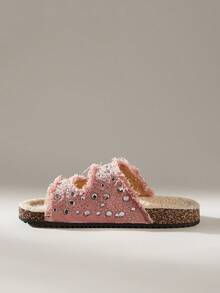 Solecia Women's Round Toe Brogues With Tassels And Full Rhinestones, Double Buckle Strap Flat Comfortable Shoes For Daily, Party, Commute, Fashion Versatile