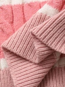 Dazy Kids Girls Striped Textured Knit Turtleneck Sweater, Autumn/Winter - Pink - View 7