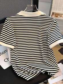 INAWLY Camiseta de rayas negras y blancas de estilo universitario, talla grande