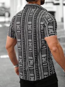 Manfinity Homme 大码男士几何印花休闲度假衬衫 - 黑與白 - 查看 2