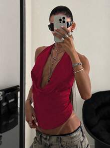 StreetHx Women's Coffee Brown Music Festival Cowl Neck Streetwear Beach Vacation Sexy Camisole