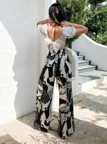 EURMUSE Quần ống rộng cạp cao họa tiết sọc đơn giản dành cho nữ - Nhiều màu - Xem 2