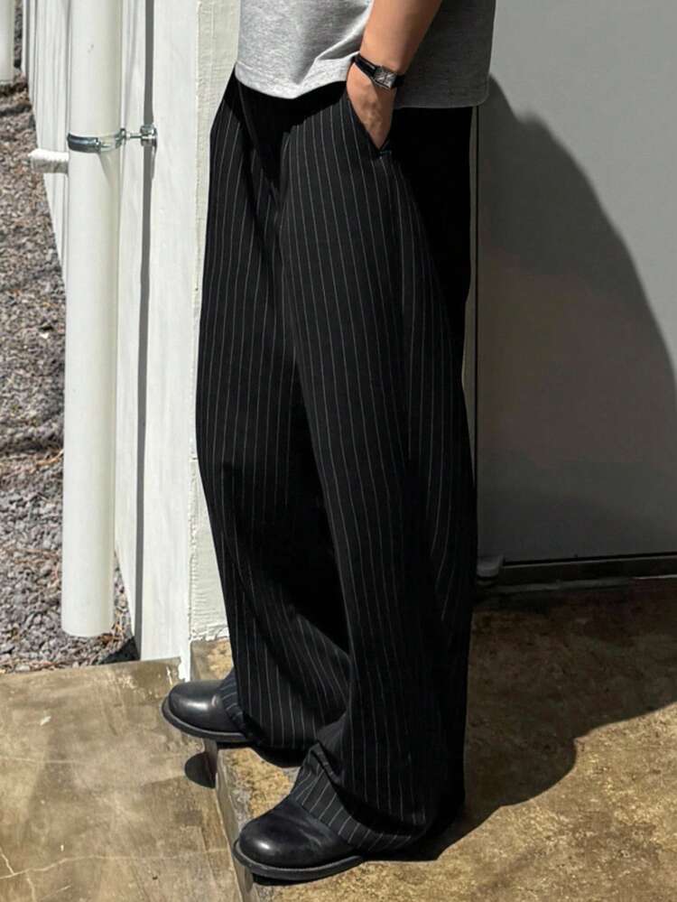 Men's Striped Black Suit Pants, Suitable For Commuting All Year Round Fall Business Attire