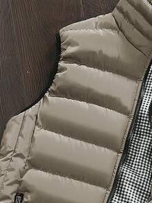 Manfinity Homme 2025 Chaqueta de hombre para otoño e invierno, chaqueta sin mangas casual de unicolor para hombre, chaleco de otoño/invierno, el chaleco de la chaqueta acolchada de hombre está engrosado