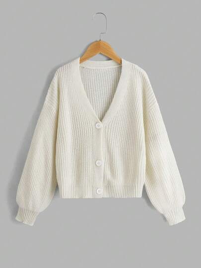 SHEIN Tween Girls' Long Sleeve Button Up Cardigan Sweater In Fall/Winter