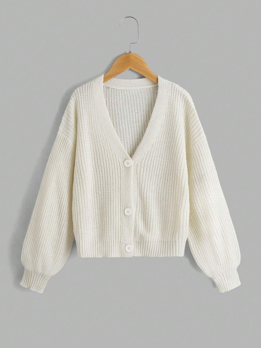 SHEIN Tween Girls' Long Sleeve Button Up Cardigan Sweater In Fall/Winter - White - View 1