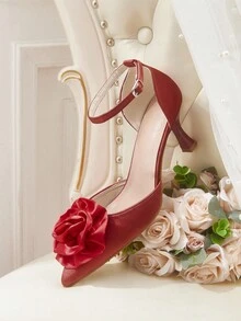 CUCCOO HITCHD Women's Retro Embroidered Pointed Toe High Heel Slingback Shoes - Bordeaux - View 13