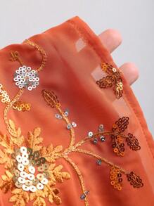 Sweetra Women's Summer Beaded Embroidered Halter Strap Design Sexy Seductive Two Pieces Set - Orange - View 4