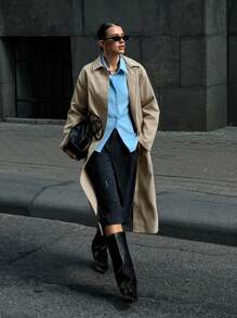 Siren Gaze Women's Chic Beige Autumn Office Trench Coat,Fall 2025 Khaki Long Thin Outerwear With Pockets,Old Money Style Casual Daily Teacher Business Fashion - Khaki - View 9