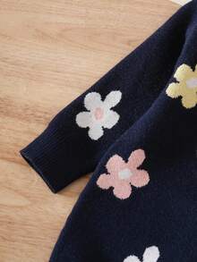 Round Neck Long Sleeve Floral Jacquard Dress, Versatile For Outdoor And Indoor Wear Baby Girls Winter Clothes Baby Girls Fall Clothes Baby Girl Fall Outfits - Black - View 7