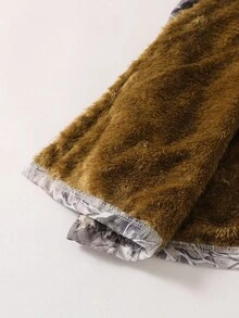 SHEIN Áo khoác ấm dài vừa có mũ trùm đầu bằng vải nhung dày họa tiết hoa cổ điển dành cho bé gái tuổi teen, mùa thu/đông, ngày lễ, mùa hè, du lịch - xanh quân đội - Xem 7