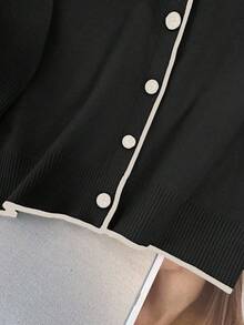 Franclia Women's Vintage Contrast Color Collar Knit Short Sleeve Cardigan, Spring/Summer