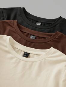 SHEIN EZwear 3 件套女士休闲圆领修身长袖 T 恤套装，适合春秋季节 - 彩色 - 查看 5