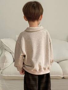 DAZY 2 件套儿童男童宽松休闲 POLI 领运动衫和格子裤套装，适合秋季的日式服装 - 杏色 - 查看 8