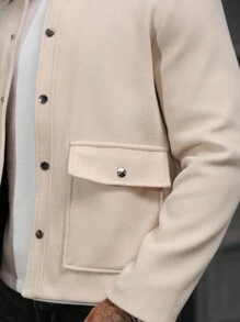 Manfinity CasualCool Herren Lässig Patchentaschen Langarm Einreiher Mantel, Herbst/Winter