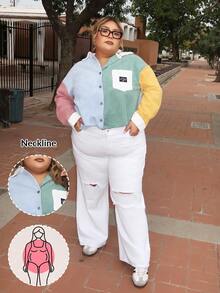 Enliva Jeans boyfriend déchiré casual avec boutons frontaux et poches, couleur unie, grande taille