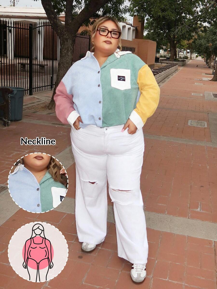 Enliva Jeans boyfriend déchiré casual avec boutons frontaux et poches, couleur unie, grande taille