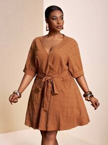 Slaydiva Women's Plus Size Brown Summer Smart Casual Everyday Dresses,Autumn Winter New Arrivals Fall Clothes For Halloween Birthday Business Casual Woman - Brown - View 8