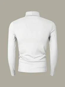 Manfinity Dauomo Men's Turtleneck Tight Solid Color Casual T-Shirt, Can Be Worn As Base Layer, For Fall, Long Sleeve Top - White - View 2
