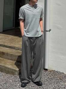 DAZY Men's Striped Navy Blue Suit Pants, Suitable For Commuting All Year Round Fall - Light Grey - View 3