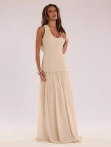 SHEIN BAE Autumn Women's Fashionable Casual Sleeveless Maxi Dress, Elegant Maxi Dress, Elegant Party Dress, Pleated Maxi Dress