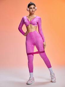 Gameset SHEIN Sport 女士休闲运动扭结蛇皮印花短款T恤 - 珊瑚粉 - 查看 6