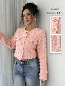 Elenzga Chaqueta elegante texturizada de ajuste regular para mujer