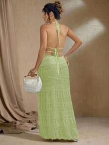 Flirla Vestido camisero romántico de tiras finas y espalda descubierta, de gasa texturizada y multicapa, talla grande