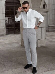 Manfinity Homme Quần áo ngoài trời mùa thu cho nam, Quần áo nam mùa thu 2025, Quần ống côn đa năng thường ngày cho nam, Quần dệt kim nam, Quần họa tiết răng sói, Mùa thu - Nhiều màu - Xem 3