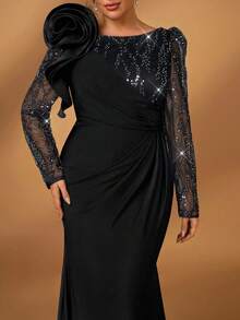 Serin Đầm dạ hội cỡ lớn sang trọng, thanh lịch, thêu ren đính sequin, phối ren, chun co giãn, xếp ly hoa 3D, dáng đuôi cá, thích hợp cho đám cưới, tiệc tùng, dạ hội, kỳ nghỉ, tiệc chiêu đãi, mẹ cô dâu, ngày Valentine. - màu đen - Xem 6
