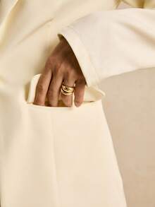 Poéselle 女士纯色单排扣长袖夹克和网眼拼布裙优雅套装 - 杏色 - 查看 8